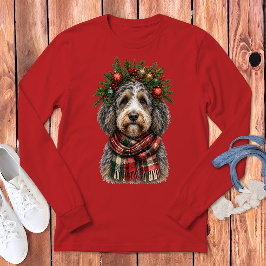 Aussiedoodle Holiday Crown Long Sleeve T-Shirt in Red / S by MyDesigns