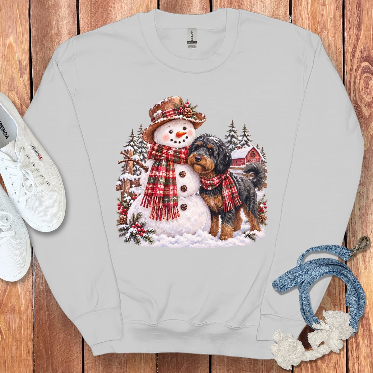 Phantom Goldendoodle Christmas Snowman Sweatshirt in Sport Grey / S by Puppy Jo