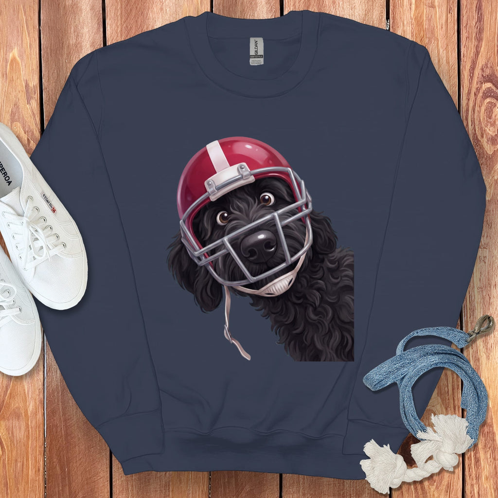 Black Goldendoodle Football Helmet Sweatshirt in Navy / S by Puppy Jo