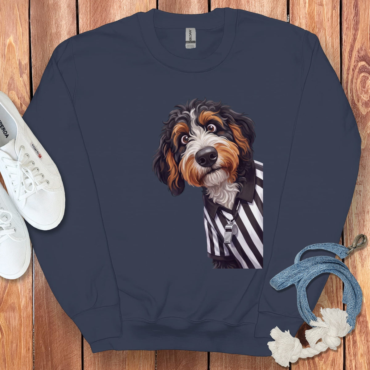 Bernedoodle Football Referee Sweatshirt in Navy / S by Puppy Jo