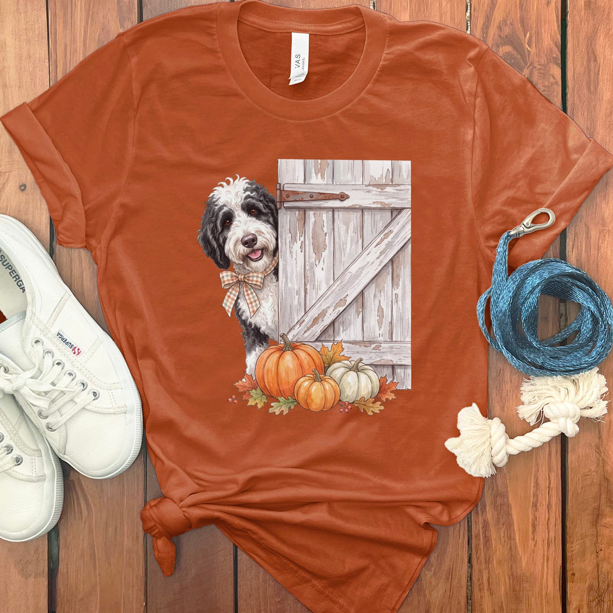 Sheepadoodle Barn Peeking T-Shirt in Autumn / S by Puppy Jo