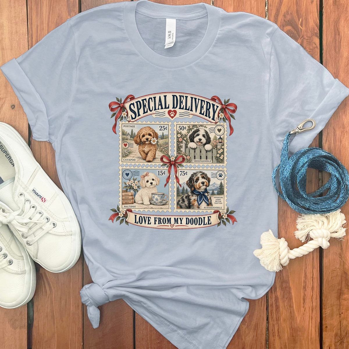 Doodle Stamp T-Shirt in Light Blue / S by Puppy Jo