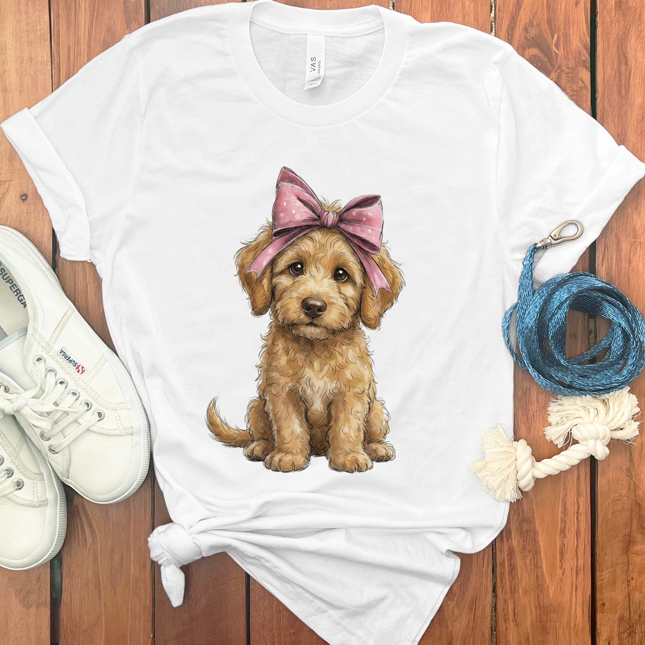 Adorable Puppy with Pink Bow Graphic T-Shirt Product