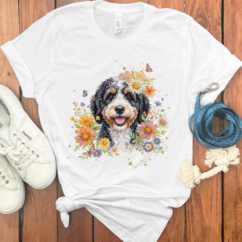 Adorable Dog with Colorful Floral Design Shirt