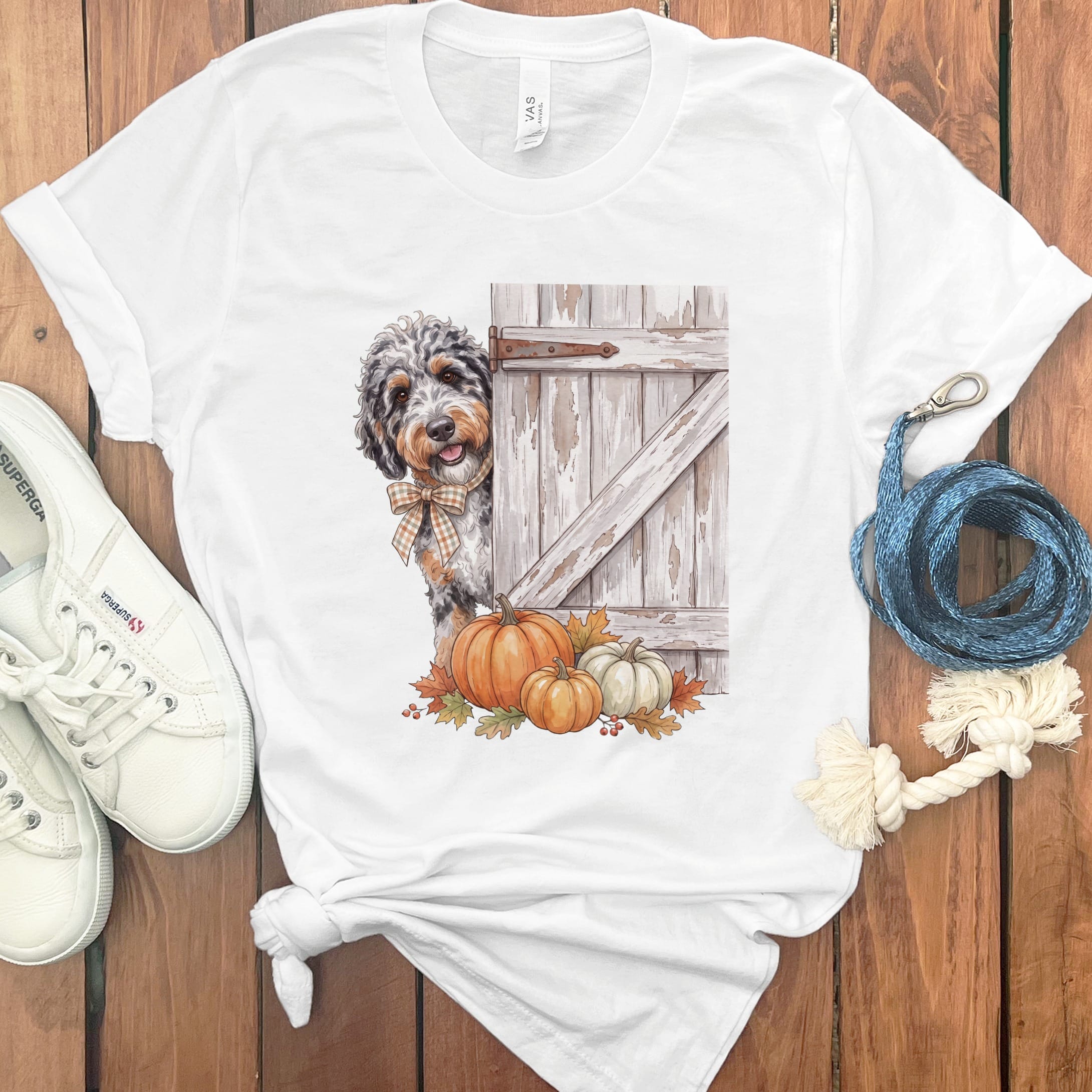 Aussiedoodle Barn Peeking T-Shirt in White / S by Puppy Jo