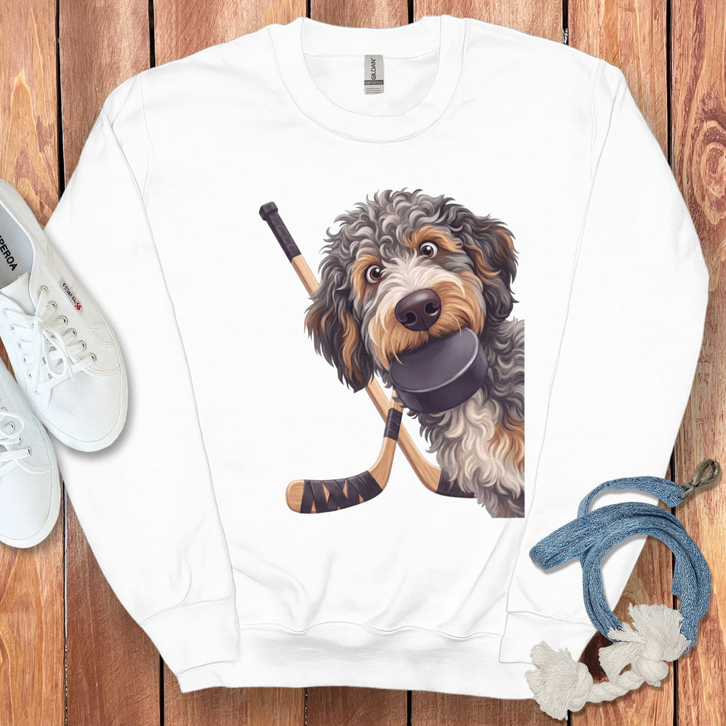 Aussiedoodle Hockey Sweatshirt in White / S by Puppy Jo