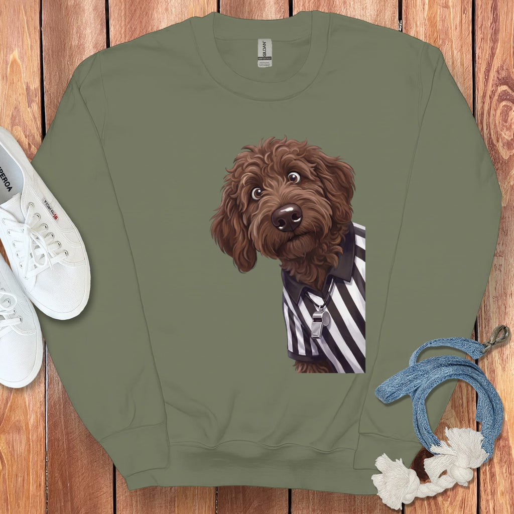Chocolate Goldendoodle Football Referee Sweatshirt in Military Green / S by Puppy Jo
