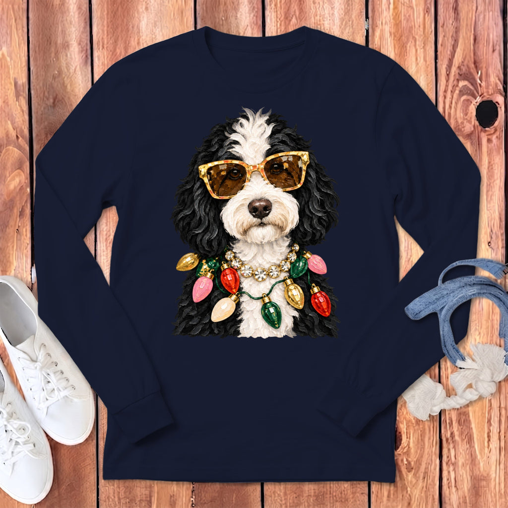 Sheepadoodle Christmas Glam Long Sleeve T-Shirt in Navy / S by Puppy Jo