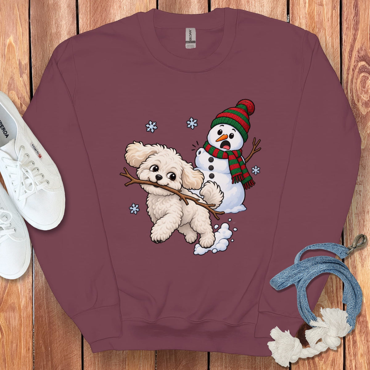 Maltipoo Snowman Sweatshirt in Maroon / S by Puppy Jo
