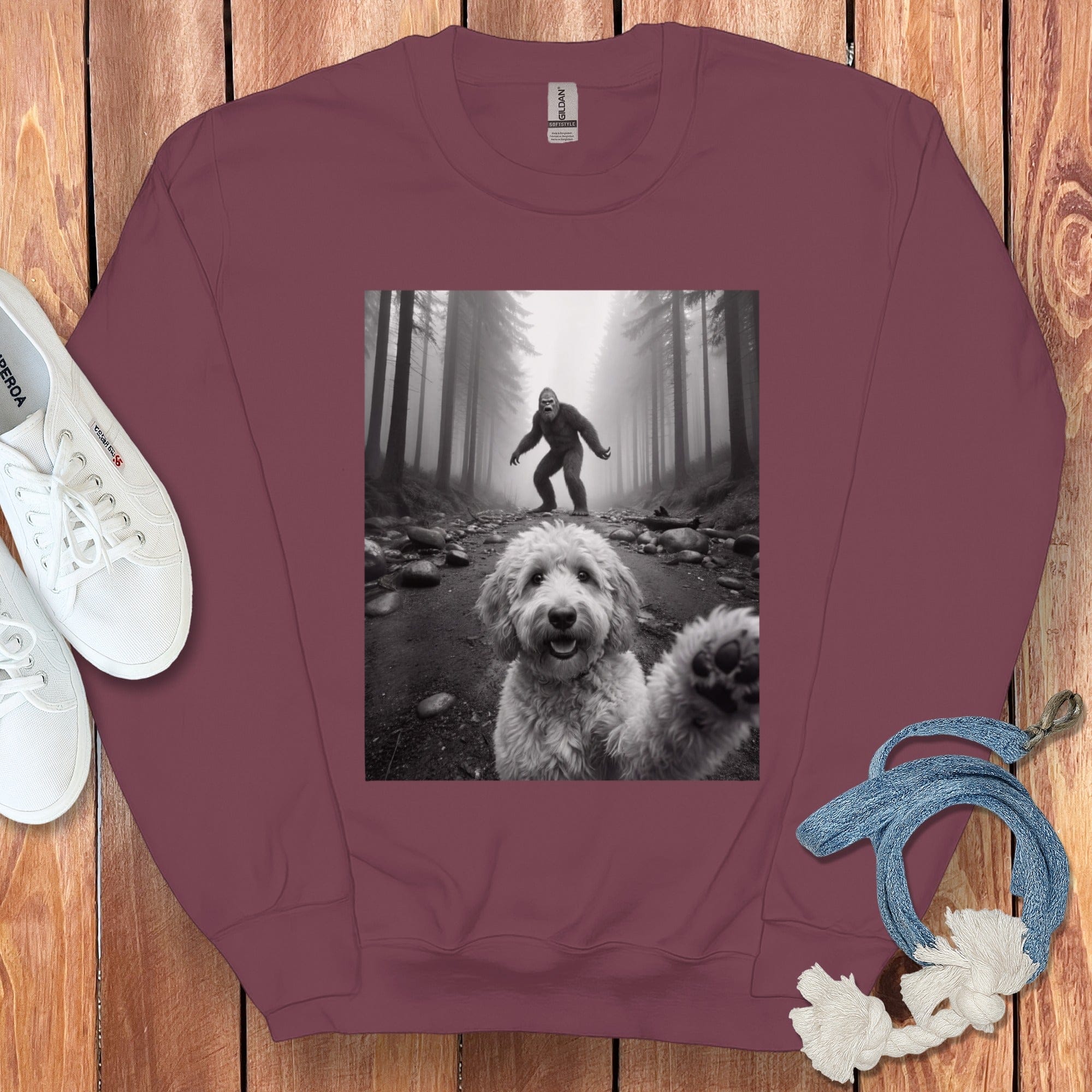 Bigfoot Encounter with Dog in Forest Sweatshirt