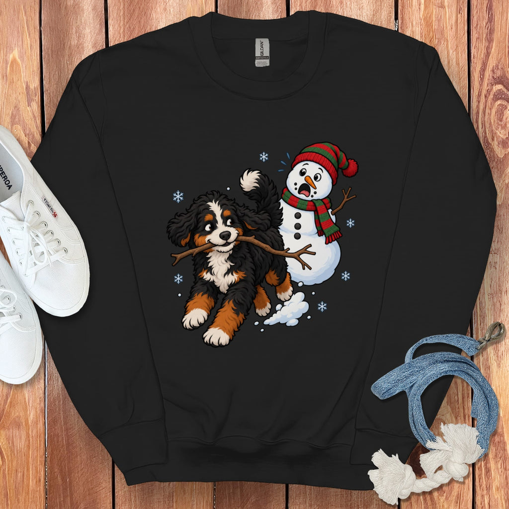 Bernedoodle Snowman Sweatshirt in Black / S by Puppy Jo