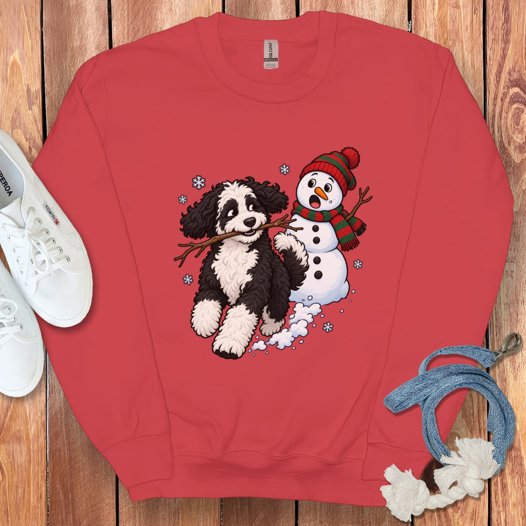 Sheepadoodle Snowman Sweatshirt in Red / S by Puppy Jo