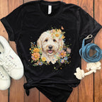 Cute Dog with Floral and Butterfly Graphic T-Shirt