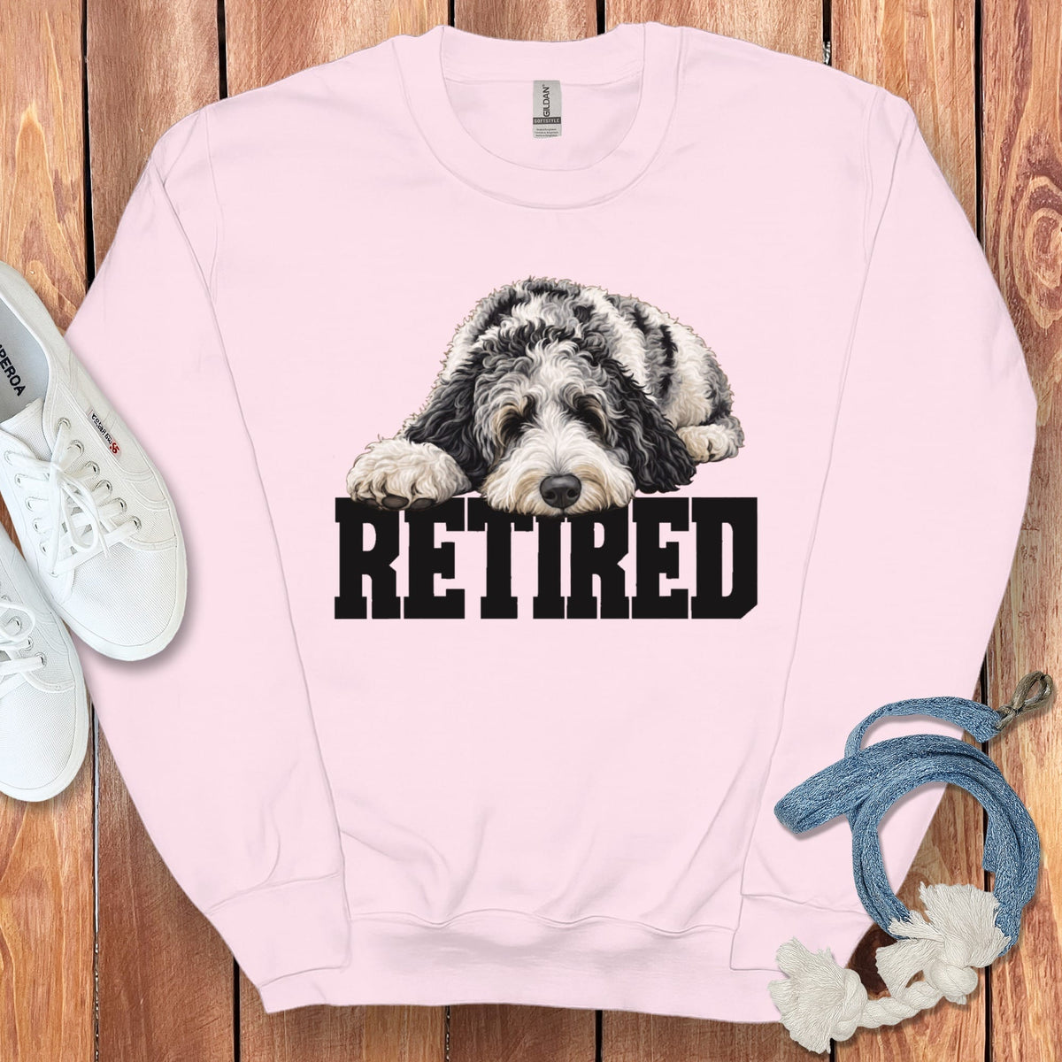 Retired Sleeping Merle Goldendoodle Sweatshirt in Light Pink / S by Puppy Jo