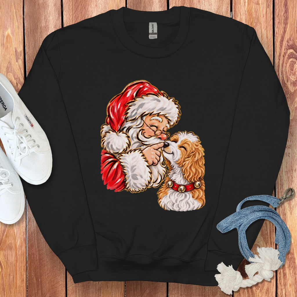 Parti Goldendoodle Santa Kiss Sweatshirt in Black / S by Puppy Jo