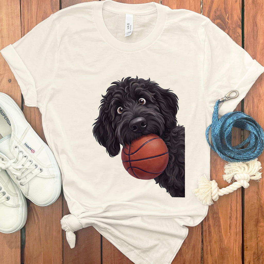 Black Goldendoodle Basketball T-Shirt in Natural / S by Puppy Jo