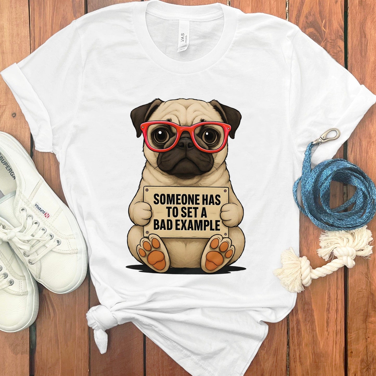 Funny Pug with Glasses Graphic White Tee product