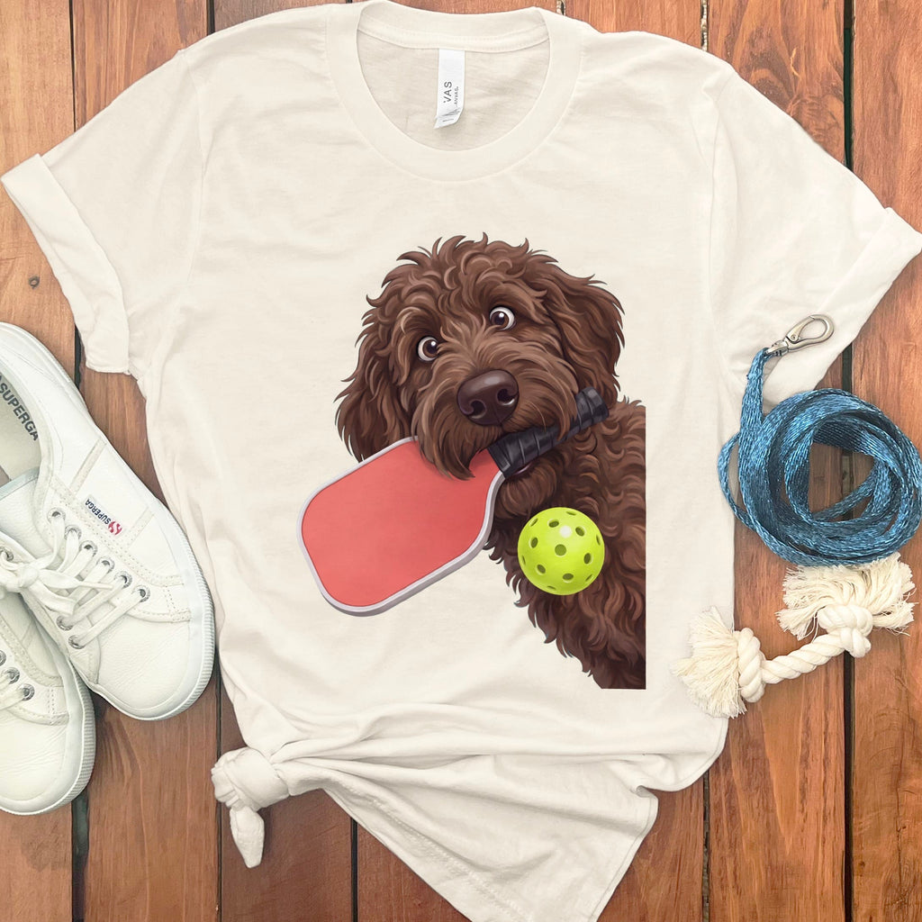 Chocolate Goldendoodle Pickleball T-Shirt in Natural / S by Puppy Jo