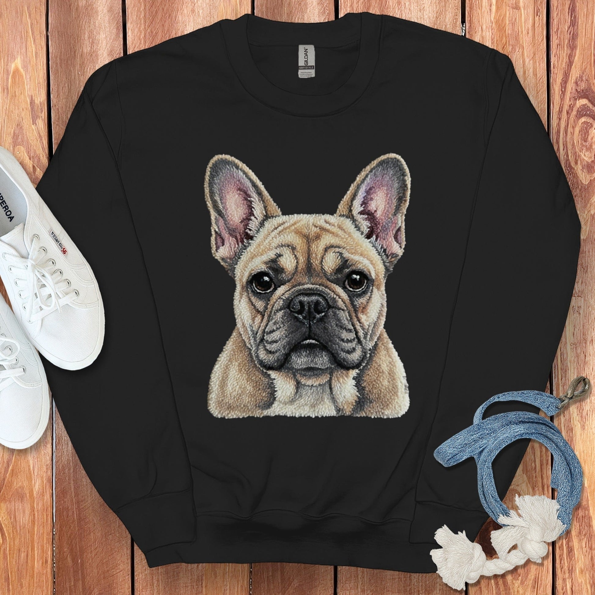 Vibrant Bulldog Face Print on Cozy Sweatshirt