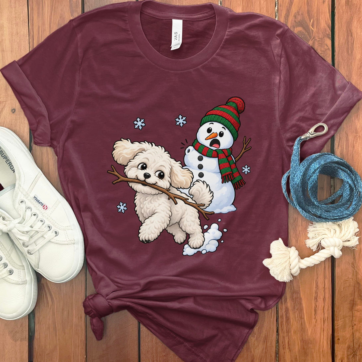 Maltipoo Snowman T-Shirt in Maroon / S by Puppy Jo