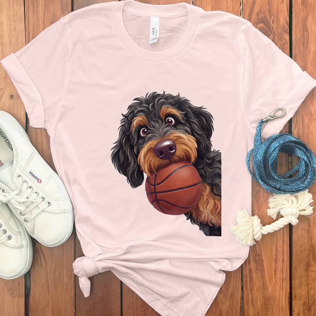 Phantom Goldendoodle Basketball T-Shirt in Soft Pink / S by Puppy Jo