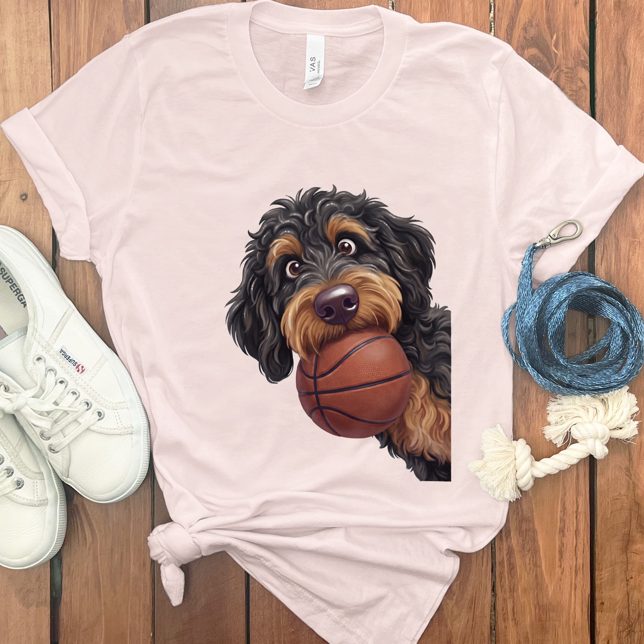 Phantom Goldendoodle Basketball T-Shirt in Soft Pink / S by Puppy Jo