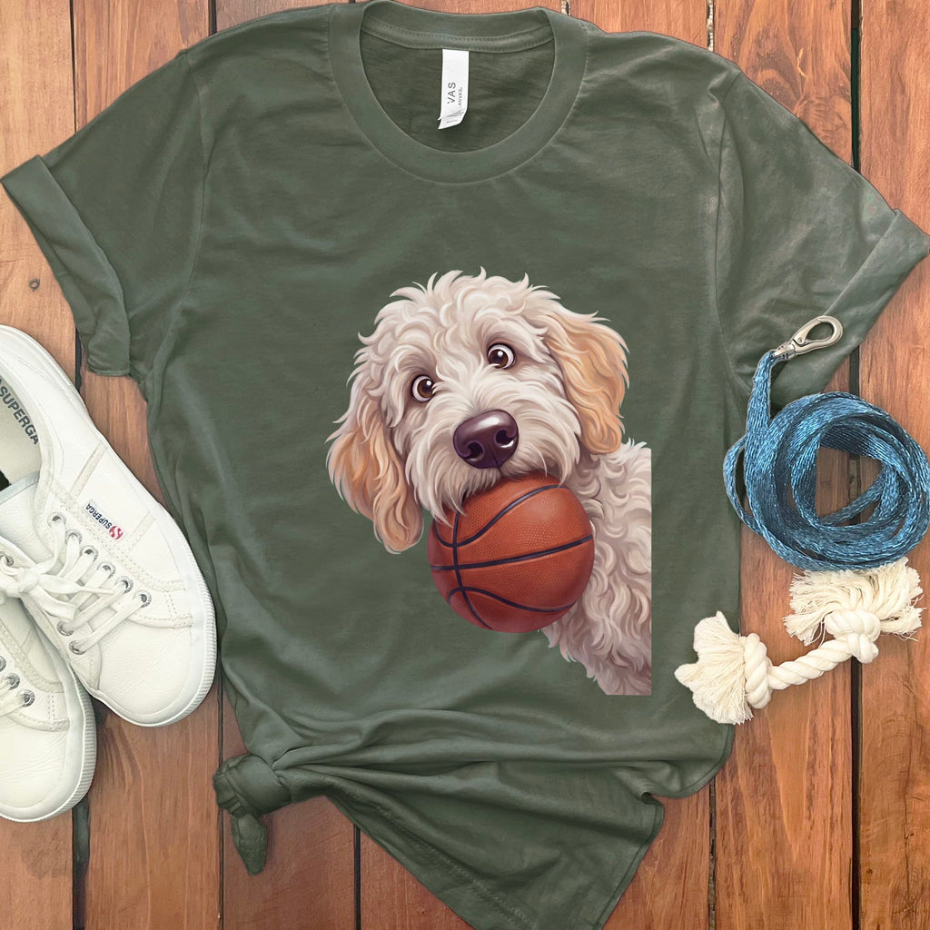 Maltipoo Basketball T-Shirt in Military Green / S by Puppy Jo