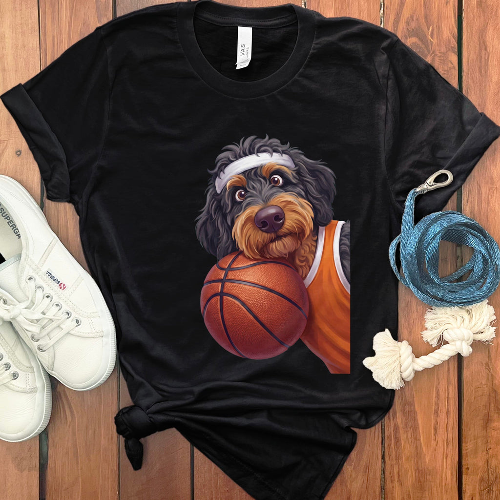 Phantom Goldendoodle Basketball Player T-Shirt in Black / S by Puppy Jo