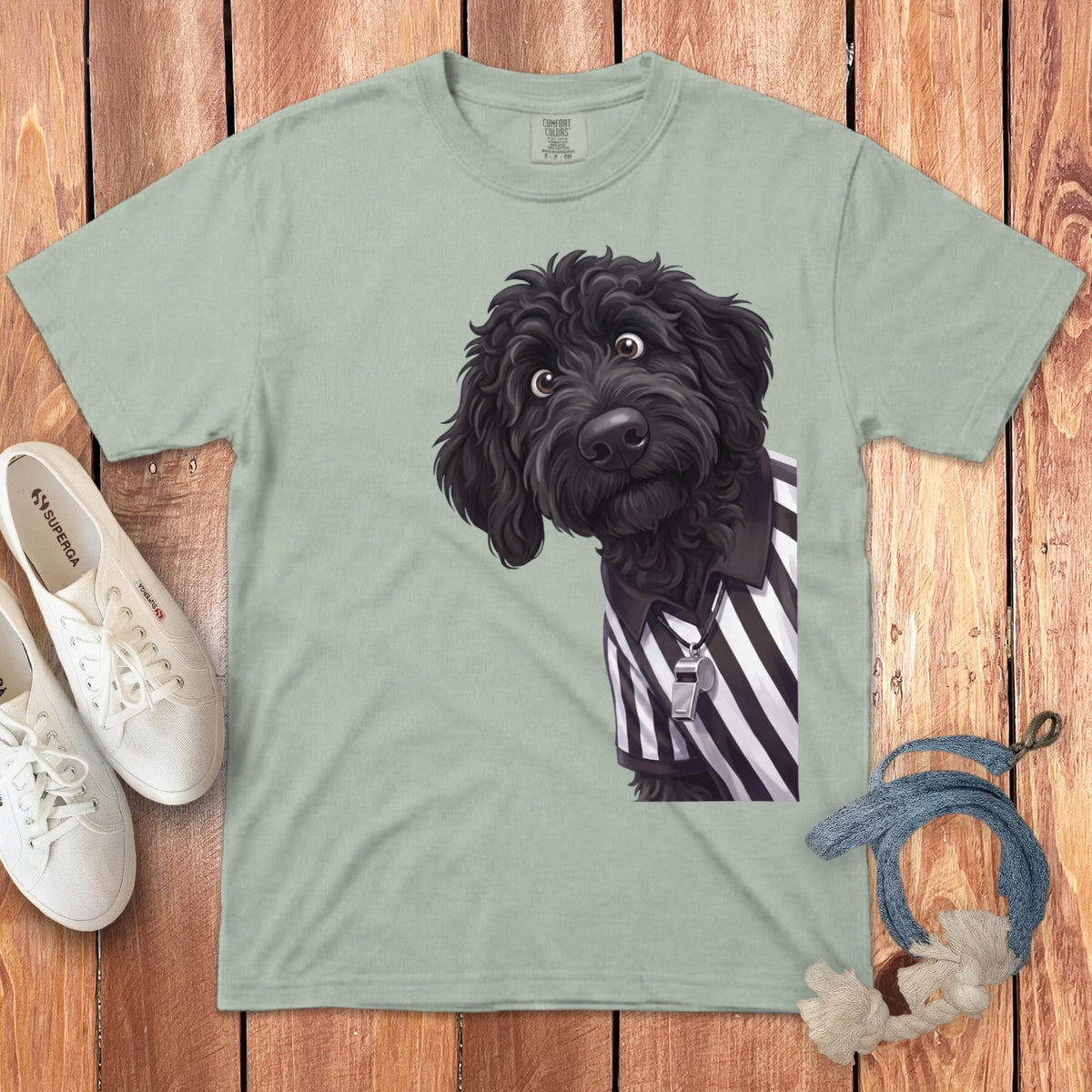 Black Goldendoodle Football Referee Signature T-Shirt in Bay / S by Puppy Jo