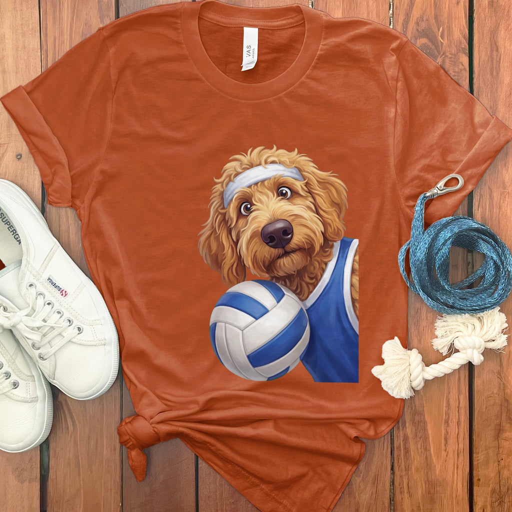 Apricot Goldendoodle Volleyball Player T-Shirt in Autumn / S by Puppy Jo