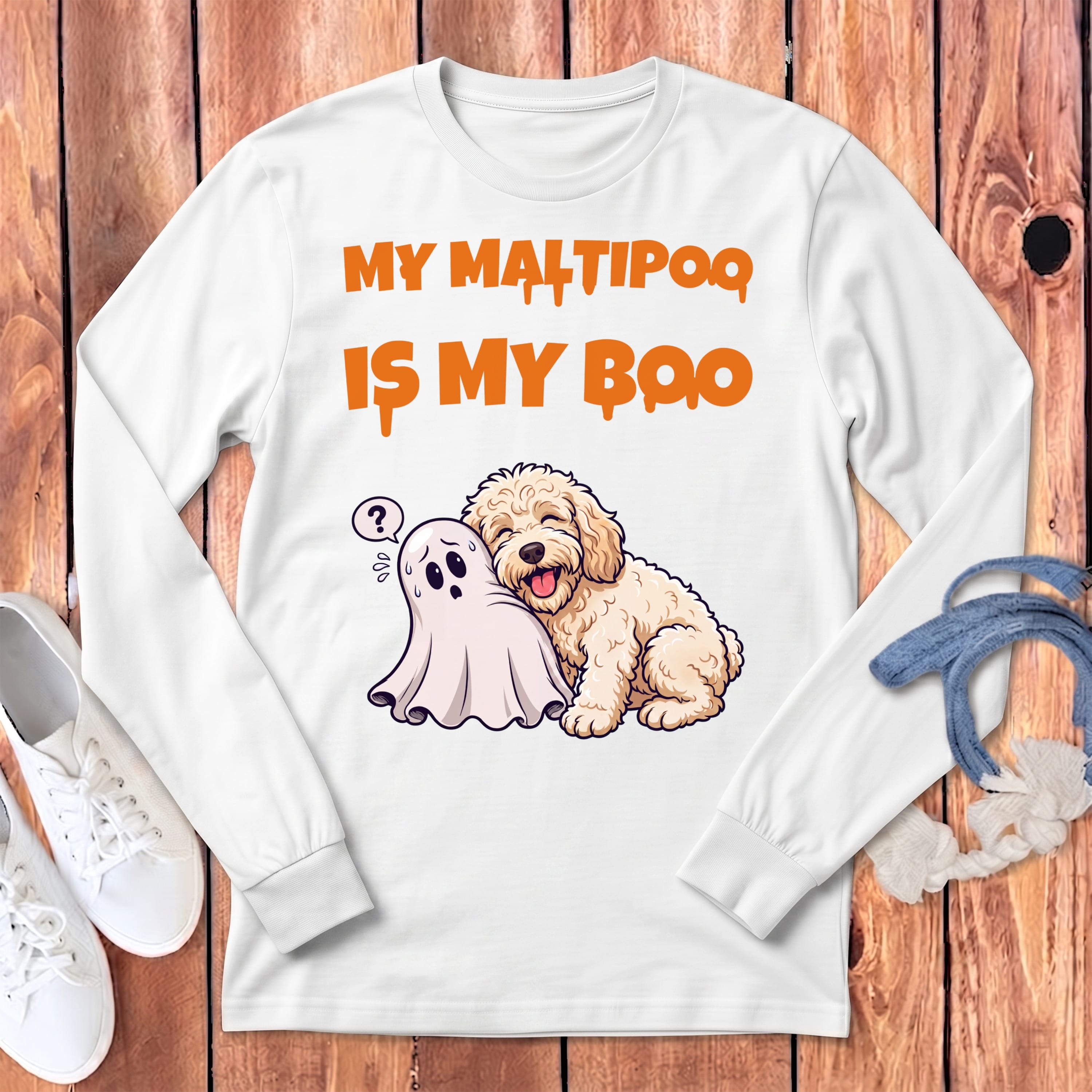 Maltipoo My Boo Long Sleeve T-Shirt in White / S by Puppy Jo
