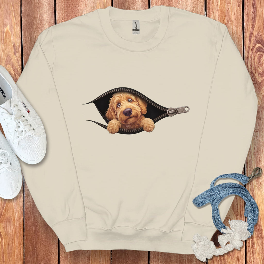 Apricot Goldendoodle Peeking Zipper Sweatshirt in Sand / S by Puppy Jo