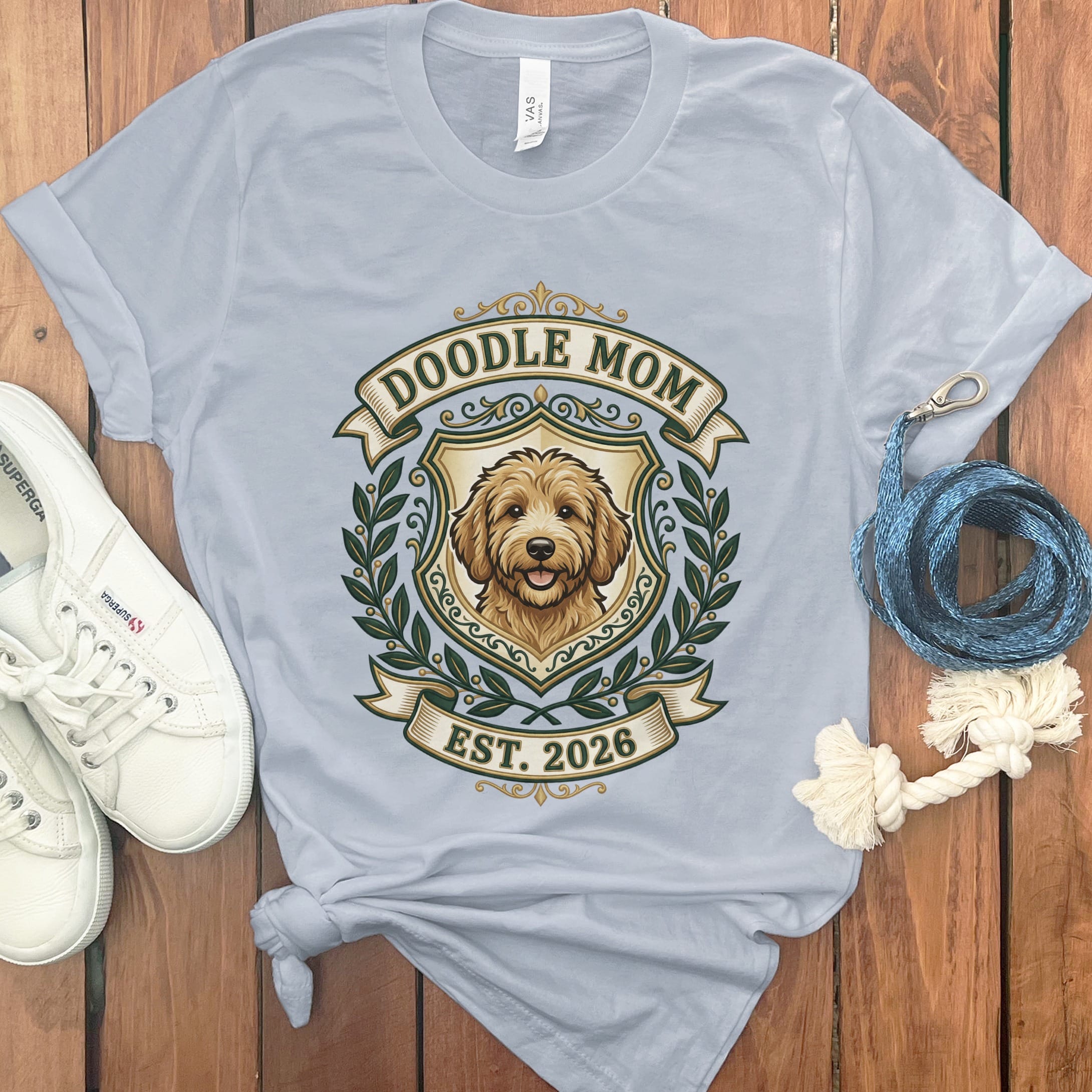 Elegant Doodle Crest T-Shirt in Light Blue / S by Puppy Jo