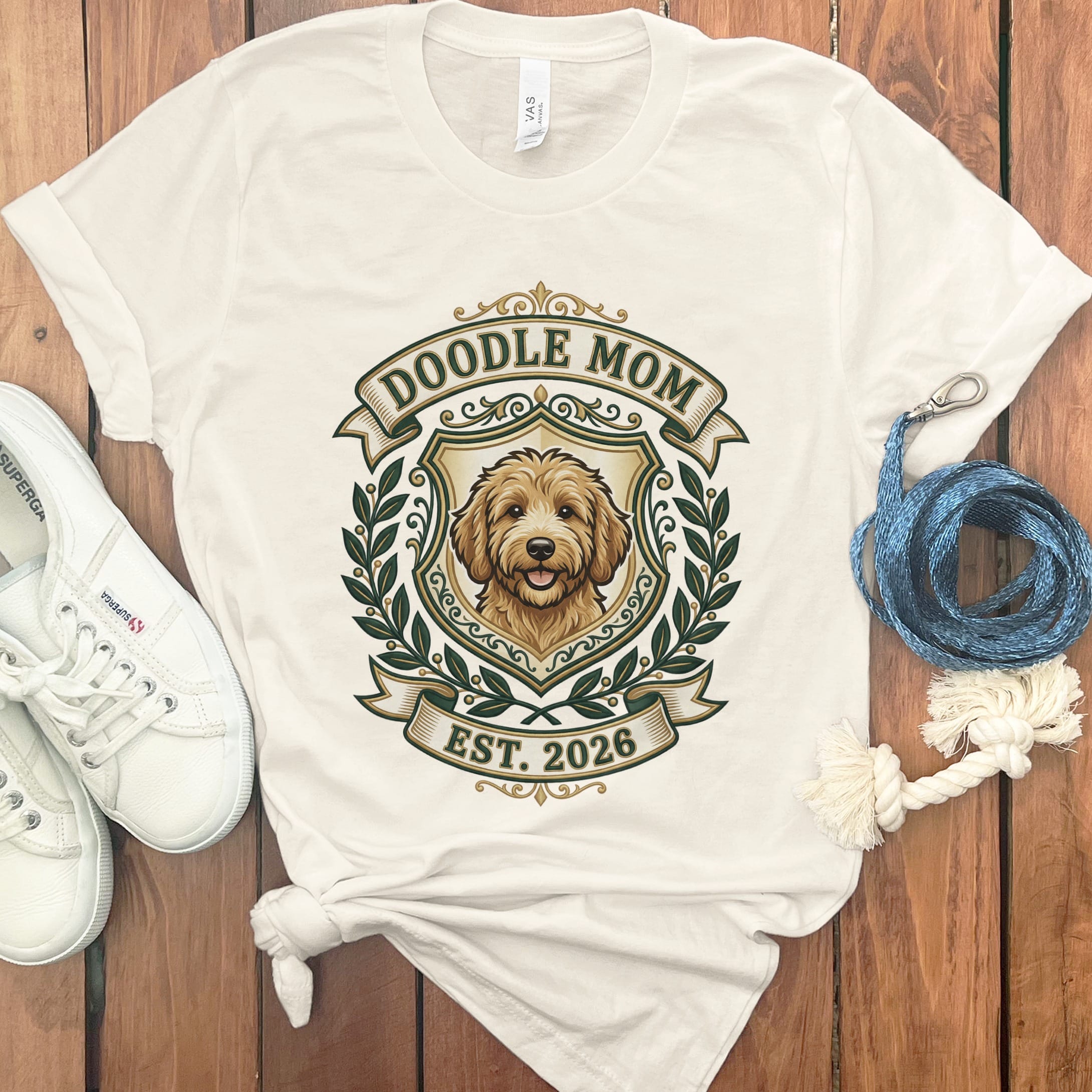 Elegant Doodle Crest T-Shirt in Natural / S by Puppy Jo