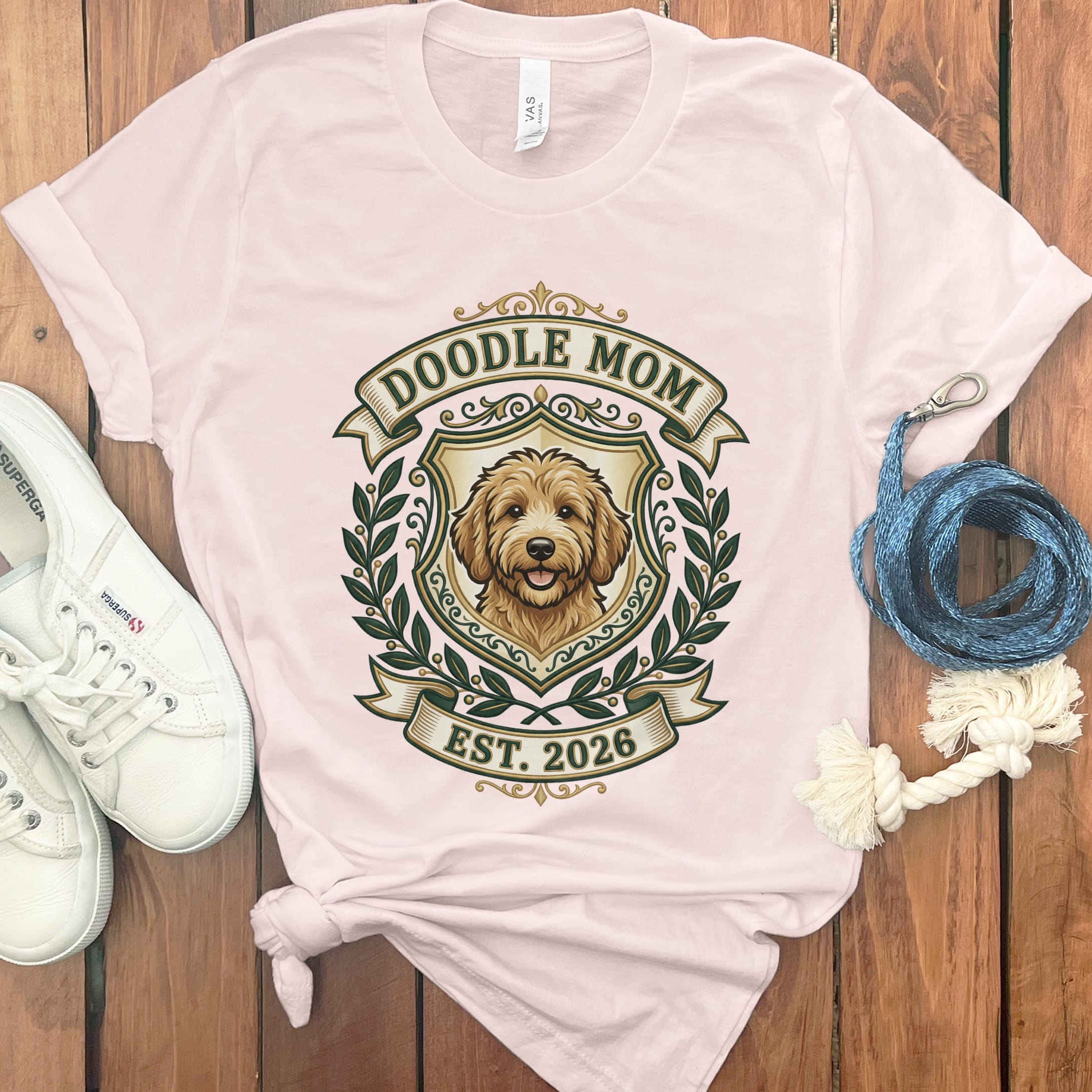 Elegant Doodle Crest T-Shirt in Soft Pink / S by Puppy Jo