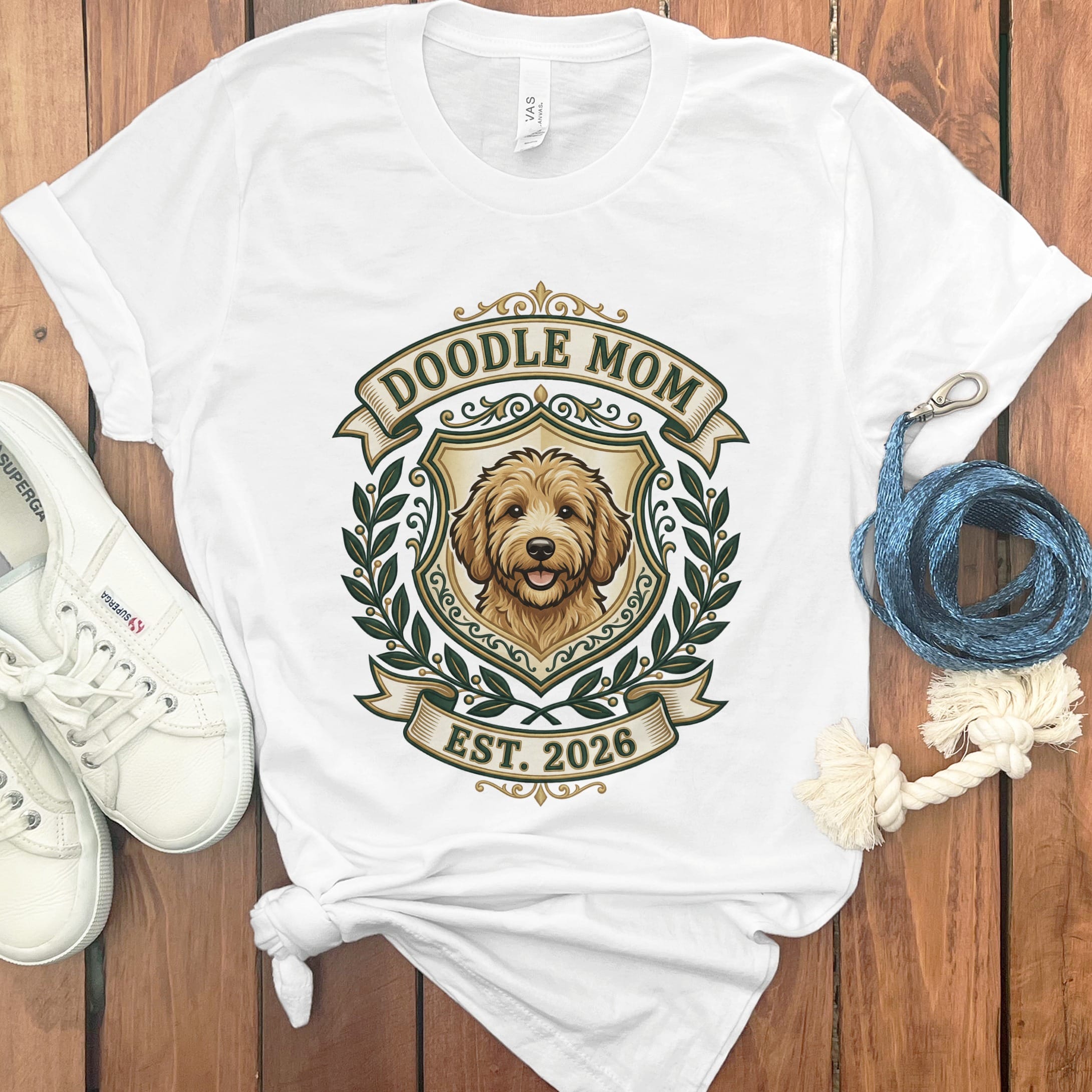 Elegant Doodle Crest T-Shirt in White / S by Puppy Jo