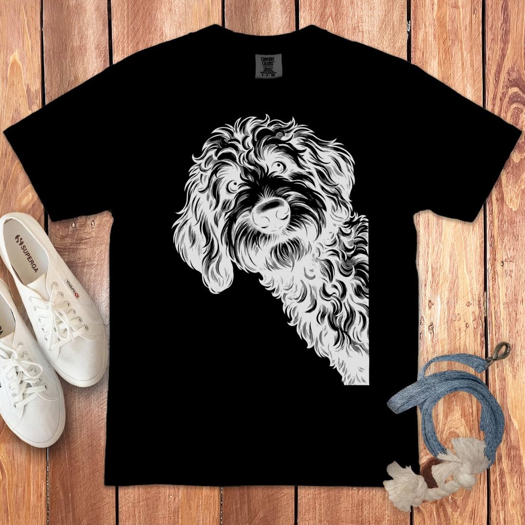 Etched Peeking Doodle Signature T-Shirt in Black / S by Puppy Jo