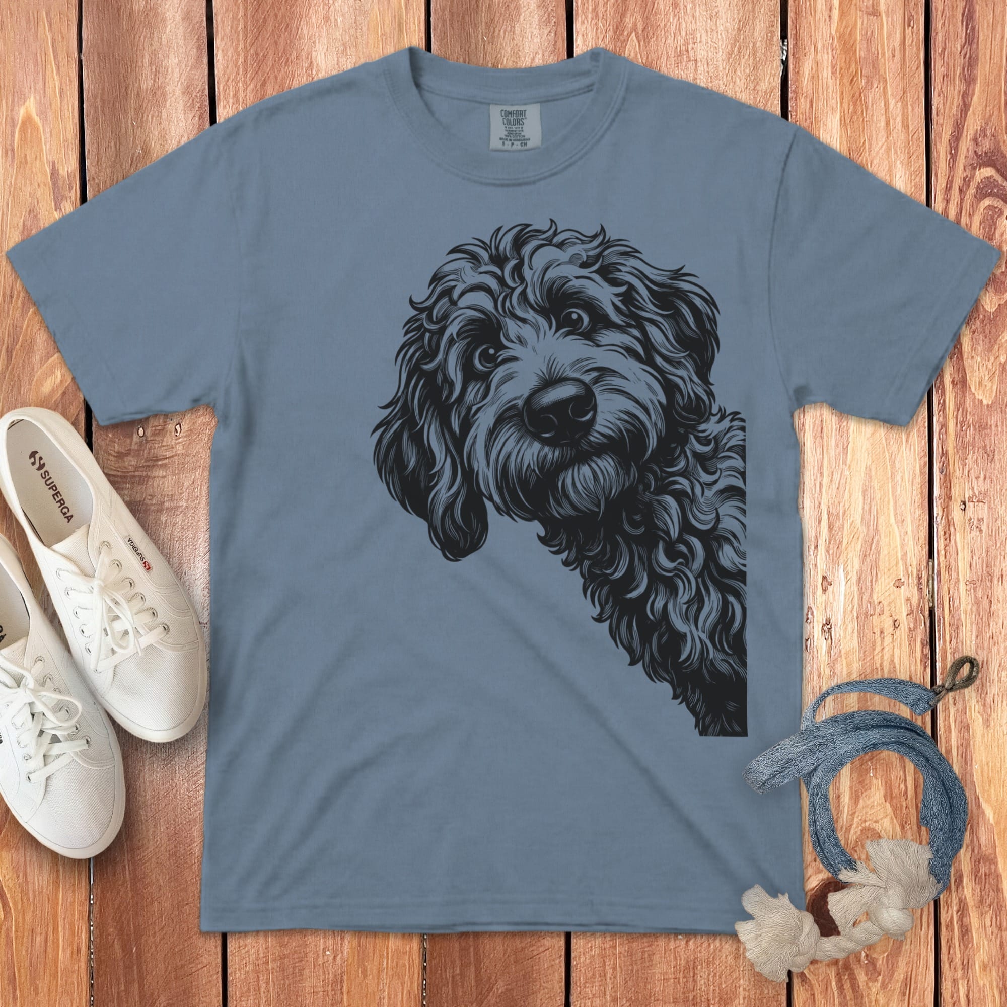 Etched Peeking Doodle Signature T-Shirt in Blue Jean / S by Puppy Jo
