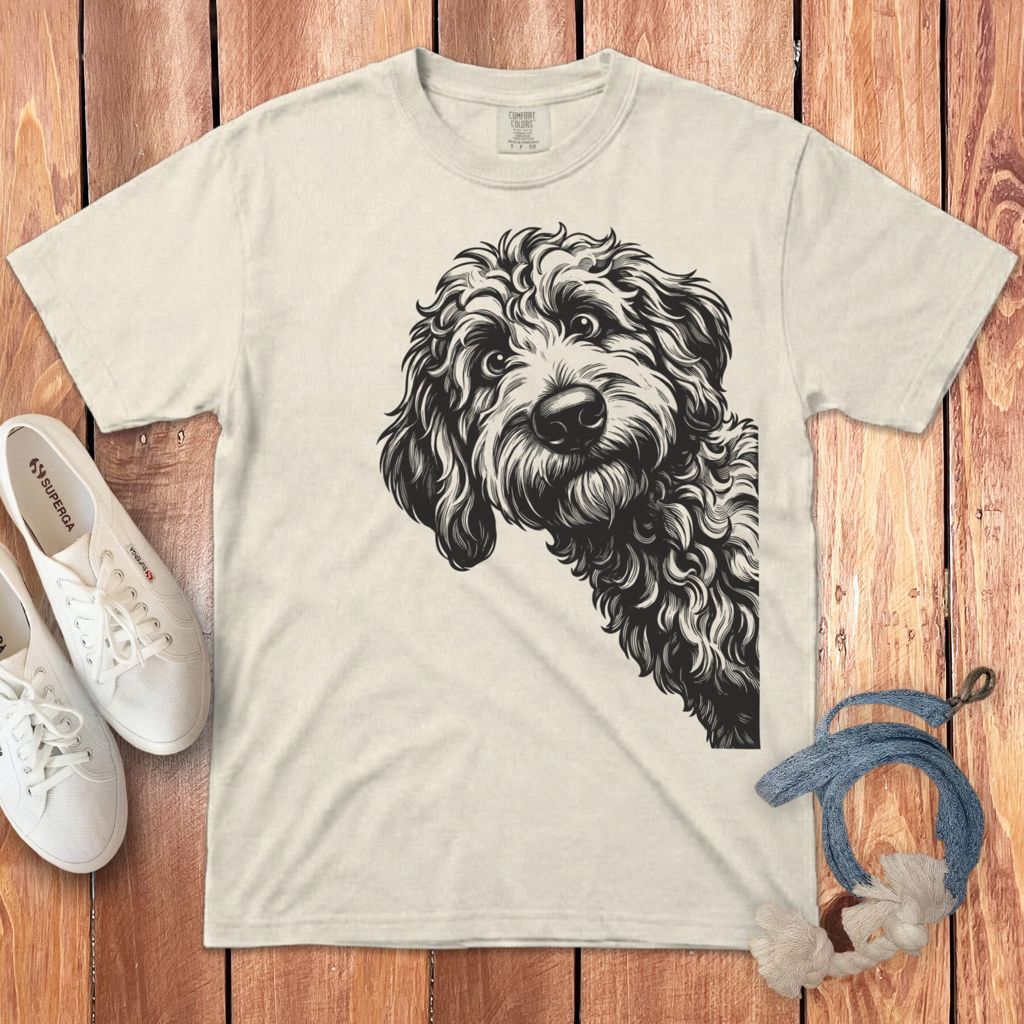 Etched Peeking Doodle Signature T-Shirt in Ivory / S by Puppy Jo