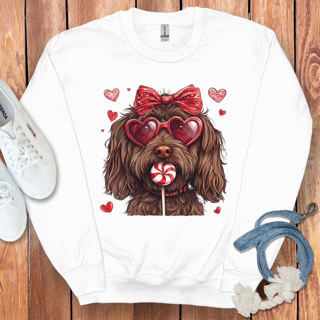 Cute Dog with Hearts and Red Bow Valentine Sweatshirt