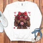Cute Dog with Hearts and Red Bow Valentine Sweatshirt