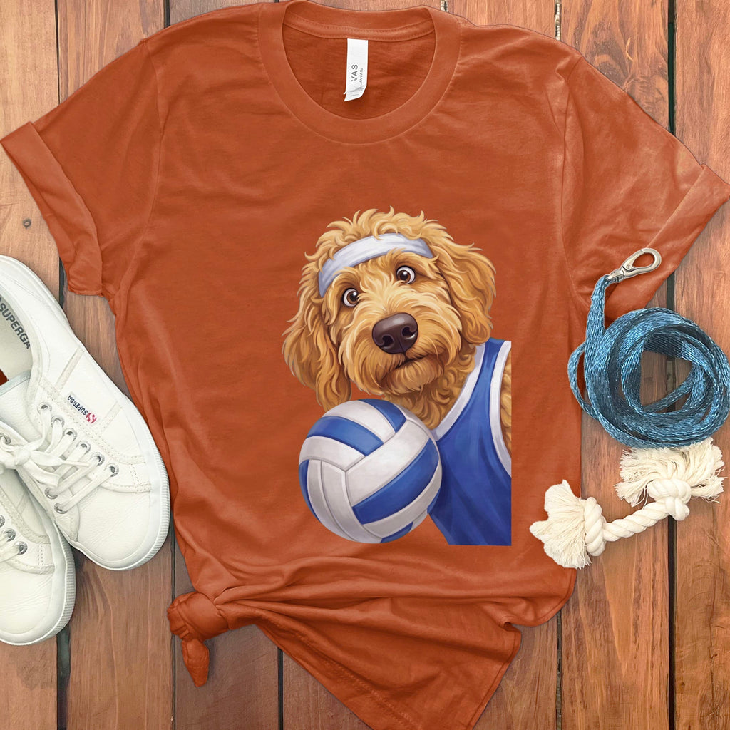 Apricot Goldendoodle Volleyball Player T-Shirt in Autumn / S by Puppy Jo