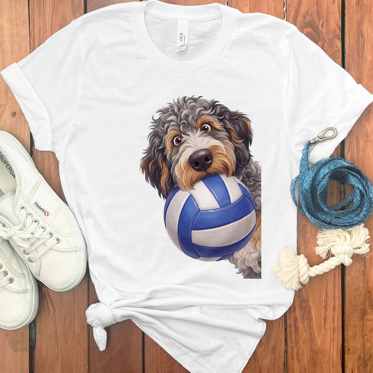 Aussiedoodle Volleyball T-Shirt in White / S by Puppy Jo