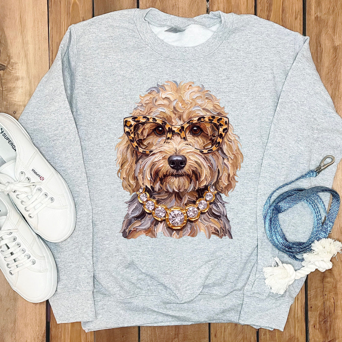 Cream Goldendoodle Glam Sweatshirt in Sport Grey / S by Puppy Jo