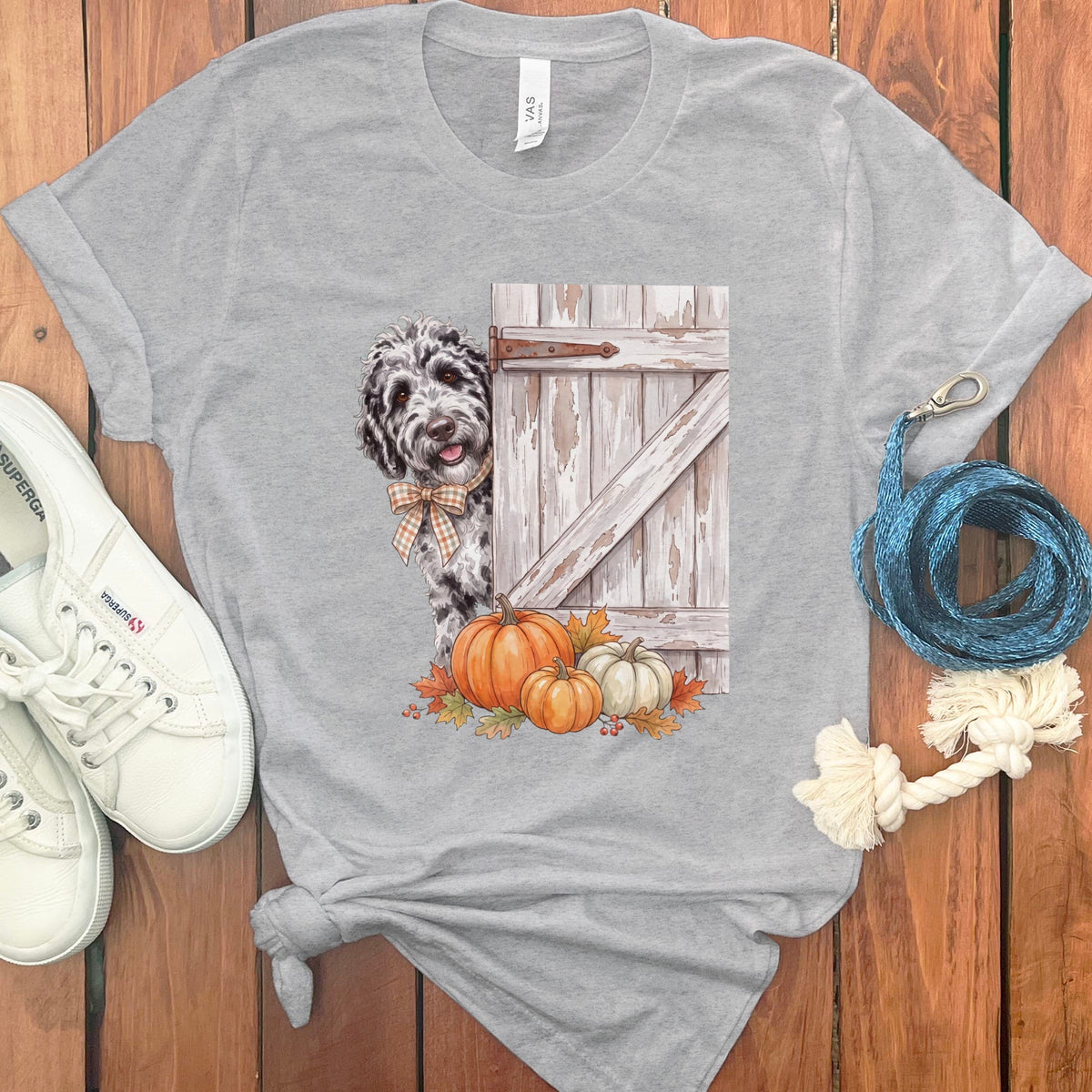 Merle Goldendoodle Barn Peeking T-Shirt in Athletic Heather / S by Puppy Jo