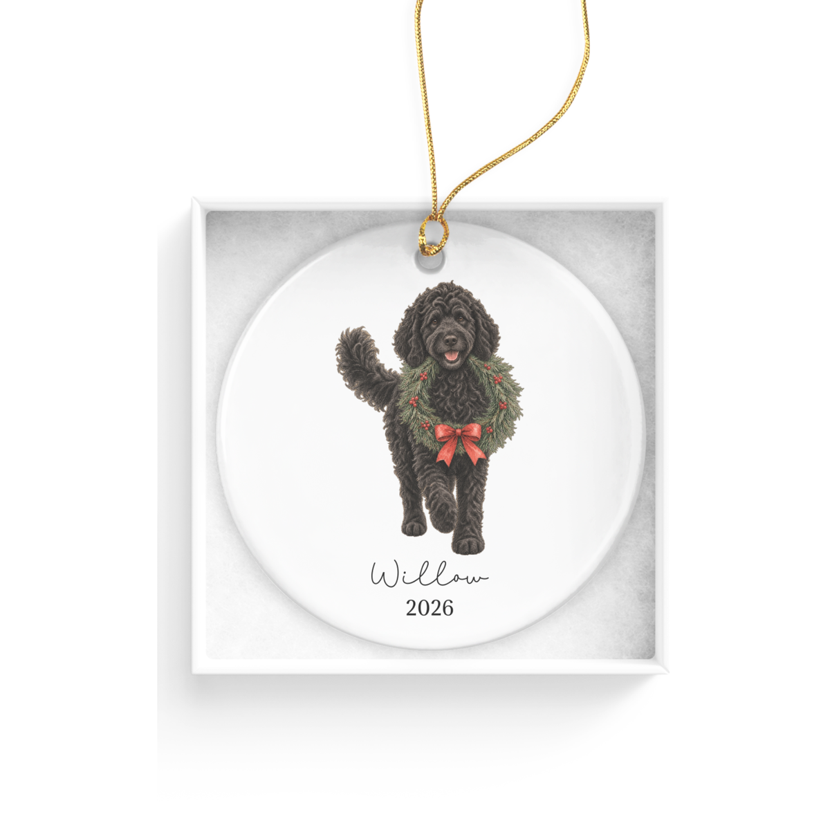 Black Goldendoodle Wreath Ornament