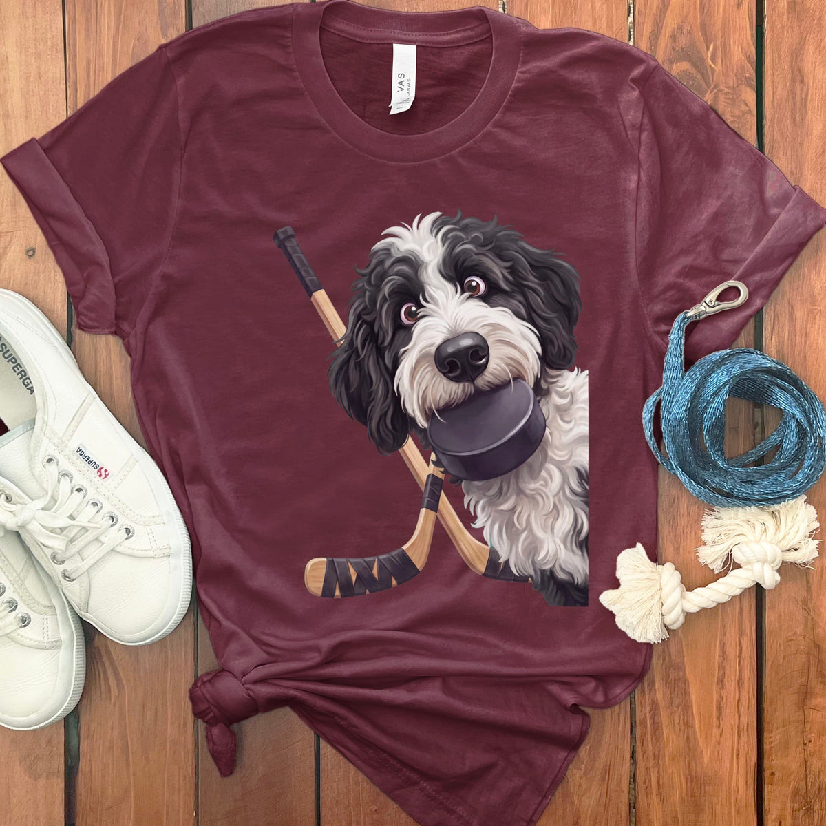 Sheepadoodle Hockey T-Shirt in Maroon / S by Puppy Jo