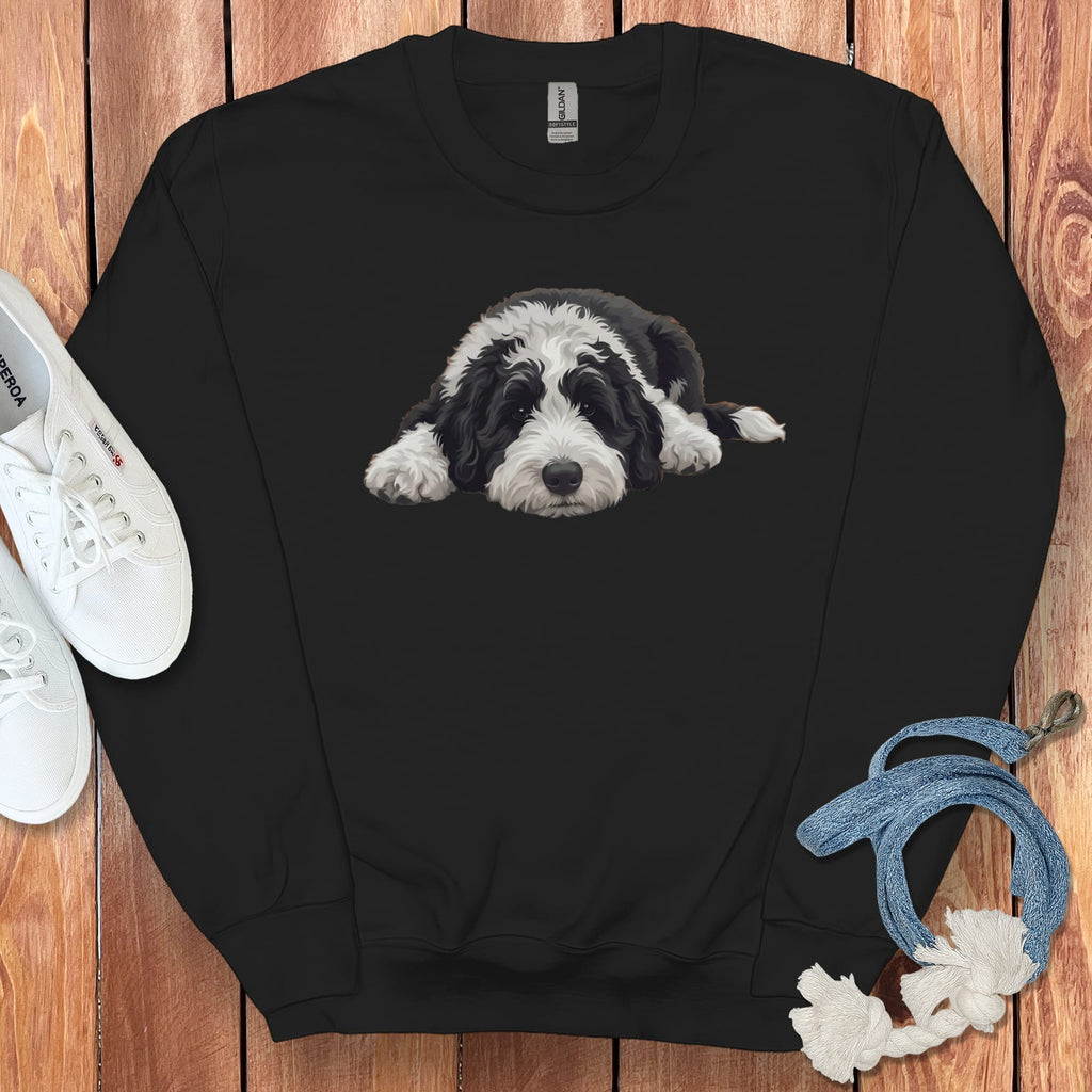 Sheepadoodle Snoozing Sweatshirt in Black / S by Puppy Jo