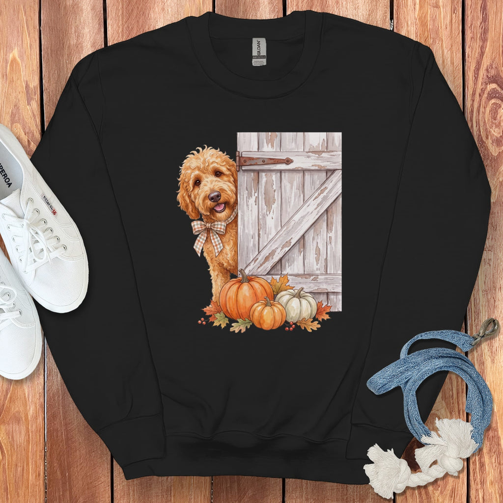 Golden Goldendoodle Barn Peeking Sweatshirt in Black / S by Puppy Jo