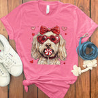 Cute Dog with Heart Sunglasses Pink Valentine's Day Shirt